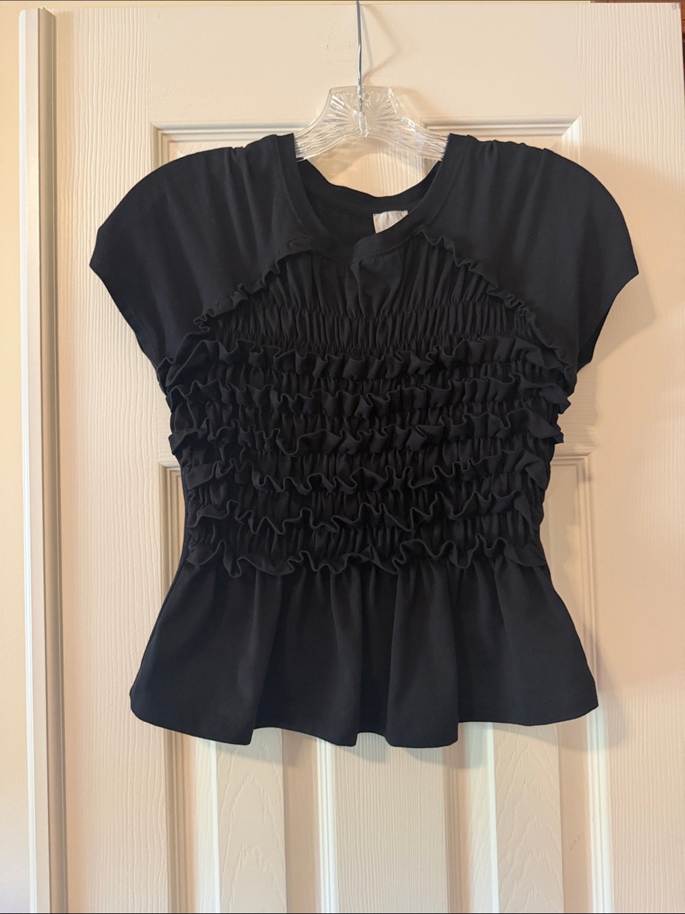 Maeve Black Ruffled Short-Sleeve Women's Top
